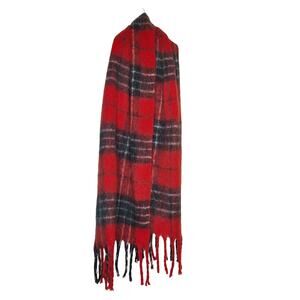 Urban Outfitters Brushed Plaid Buffalo Check Oversized Fuzzy Blanket Scarf Red
